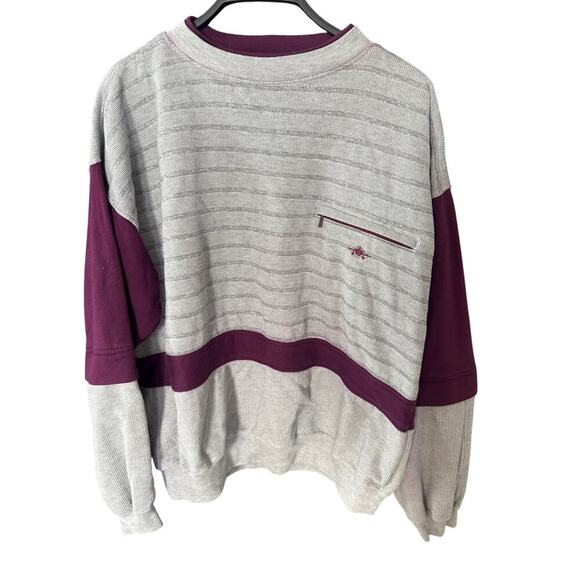 Vintage Green Line Men’s Striped Crewneck Sweatshirt | Gray & Burgundy | Size L - Picture 1 of 6